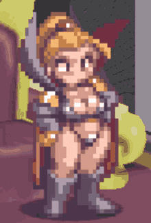 a pixel art drawing of a woman with a sword
