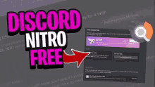 an advertisement for discord nitro free with a red arrow pointing to a subscription page