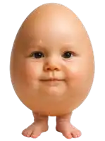 an egg with a baby 's face and legs