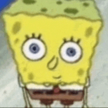 a close up of a cartoon character , spongebob squarepants , with a surprised look on his face .