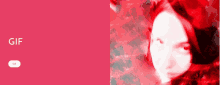 a gif of a woman 's face on a red background