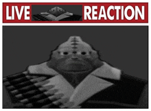 a black and white image of a man with a keyboard and the words live reaction