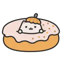 a cartoon drawing of a donut with a cat on it