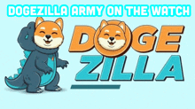 a cartoon dog dressed as a dinosaur with the words dogezilla army on the watch .