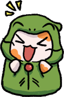 a cartoon of a cat wearing a green hood