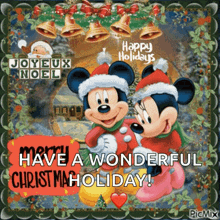 a merry christmas card with mickey mouse and minnie mouse on it