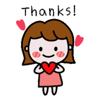 a cartoon girl is holding a red heart and the words thanks are above her