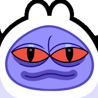 a cartoon drawing of a purple monster with red eyes and a white background