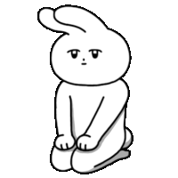 a black and white drawing of a bunny sitting on its knees .