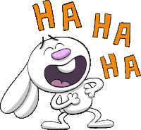 a cartoon rabbit is laughing with the words " ha ha ha " above it