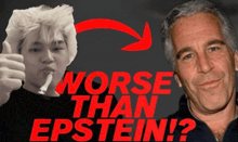 a man smoking a cigarette next to a poster that says " worse than epstein "
