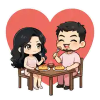 a man and a woman are sitting at a table with plates of food