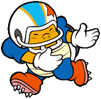 a cartoon drawing of a football player wearing a helmet and gloves