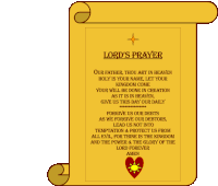 the lord 's prayer is written on a yellow scroll