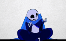 a cartoon of a skeleton with a blue scarf around his neck