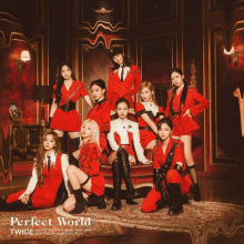 a group of girls are posing for a perfect world album cover