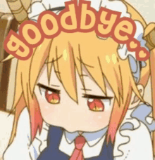 a girl with horns is wearing a maid outfit and says goodbye .