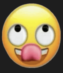 a yellow smiley face with a pink tongue sticking out of it .