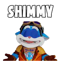 a cartoon character with the word shimmy on the bottom