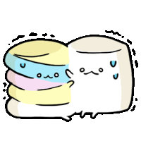 a cartoon drawing of a stack of marshmallows with faces .