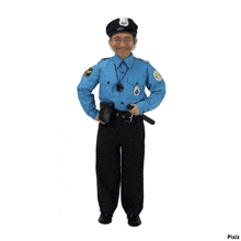 a man in a police uniform is holding a baton