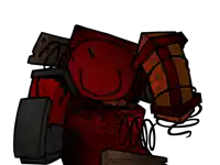 a cartoon drawing of a smiley face holding a box
