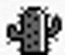 a black and white drawing of a cactus in a pixel art style on a white background .