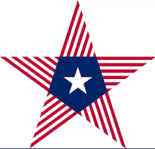 red white and blue star with a white star in the center