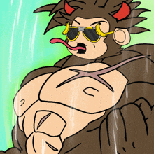 a cartoon drawing of a monkey wearing sunglasses with his tongue out