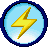 a pixel art icon of a lightning bolt in a blue circle on a white background .