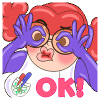 a cartoon girl with glasses and purple gloves is making an ok sign