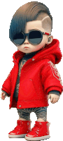 a boy wearing sunglasses and a red jacket with the word coca cola on it