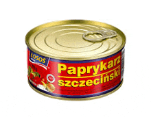 a can of paprykarz szczecinski tomatoes on a white background