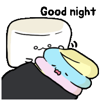 a cartoon of a marshmallow saying good night with a stack of marshmallows