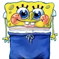 a cartoon of spongebob wearing blue shorts and a shirt