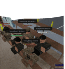 a group of soldiers are sitting in a row with everybody knows written on their faces