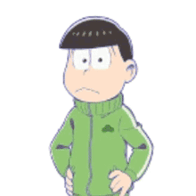a cartoon character is holding a green object