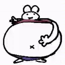 a cartoon drawing of a mouse with a big belly and a scarf around its neck .