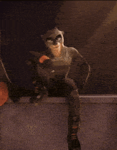 a cartoon character is sitting on a ledge with his legs crossed