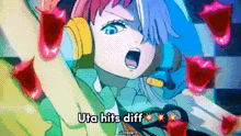 a cartoon of a girl with headphones and the words uta hits diff on the bottom