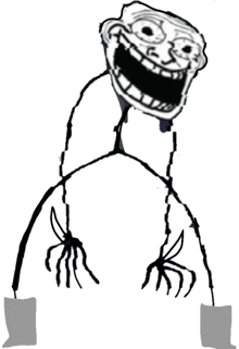 a black and white drawing of a troll with a large smile on his face