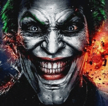 a close up of a joker 's face with a huge smile on it .