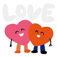 two hearts with arms and legs are standing next to each other under the word love
