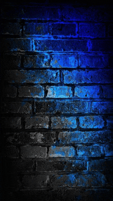 a brick wall with blue and black bricks on it