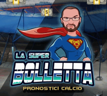 a cartoon of a man in a superman costume with the words la super bolletta