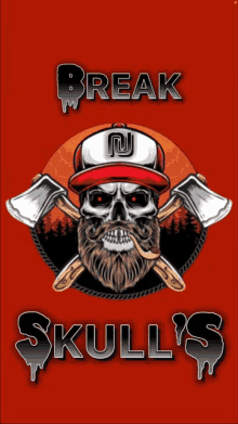 a picture of a skull with a beard and crossed axes with the words break skull 's below it