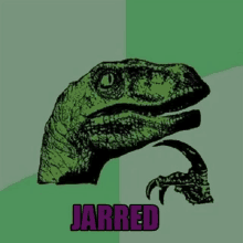 a drawing of a dinosaur with the word jarred under it