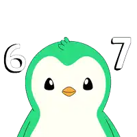 a green and white penguin with the numbers 6 and 7 behind it