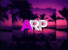 the word arp is on a purple background