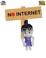 a sign that says no internet with a cartoon girl behind it